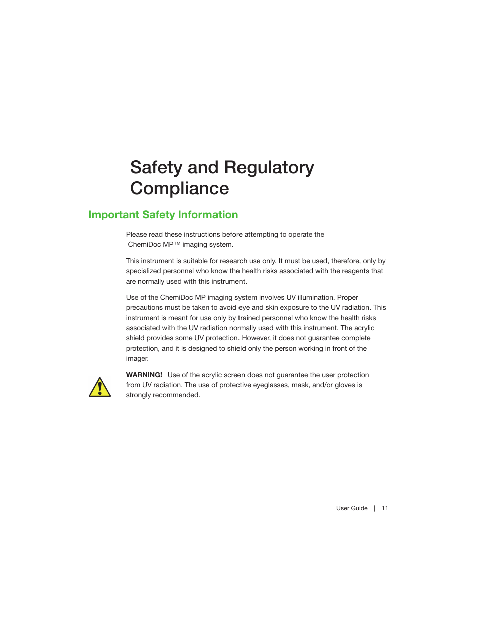 Safety and regulatory compliance, Important safety information | Bio-Rad Image Lab™ Software User Manual | Page 11 / 260