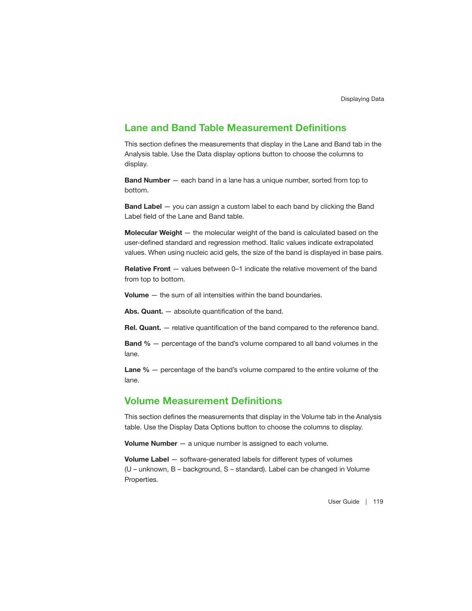 Lane and band table measurement definitions, Volume measurement definitions, Volume measurement | Bio-Rad Image Lab™ Software User Manual | Page 119 / 260