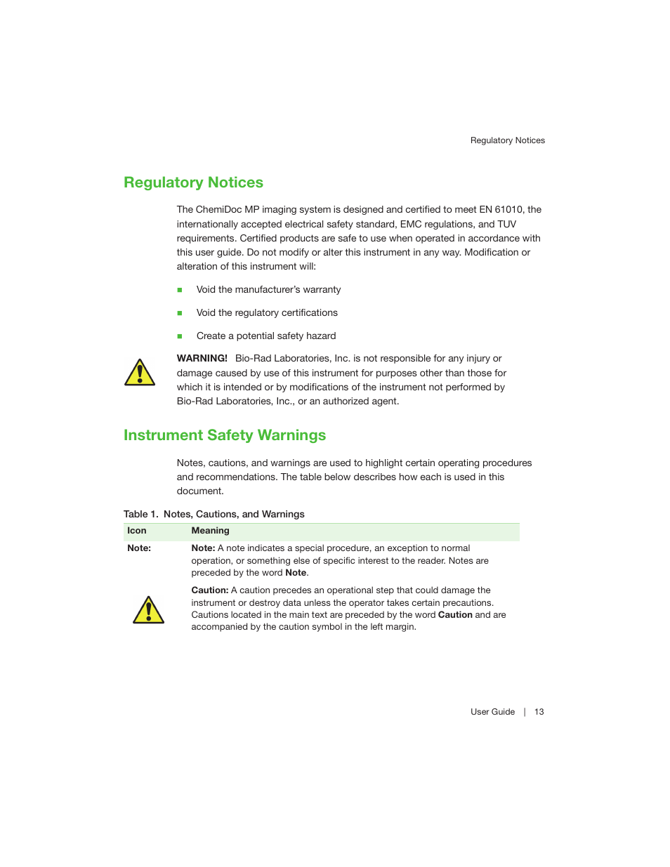 Regulatory notices, Instrument safety warnings, Regulatory notices instrument safety warnings | Bio-Rad Image Lab™ Software User Manual | Page 13 / 260