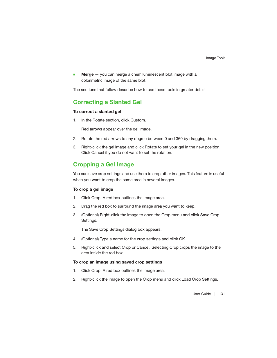 Correcting a slanted gel, Cropping a gel image, Correcting a slanted gel cropping a gel image | Bio-Rad Image Lab™ Software User Manual | Page 131 / 260