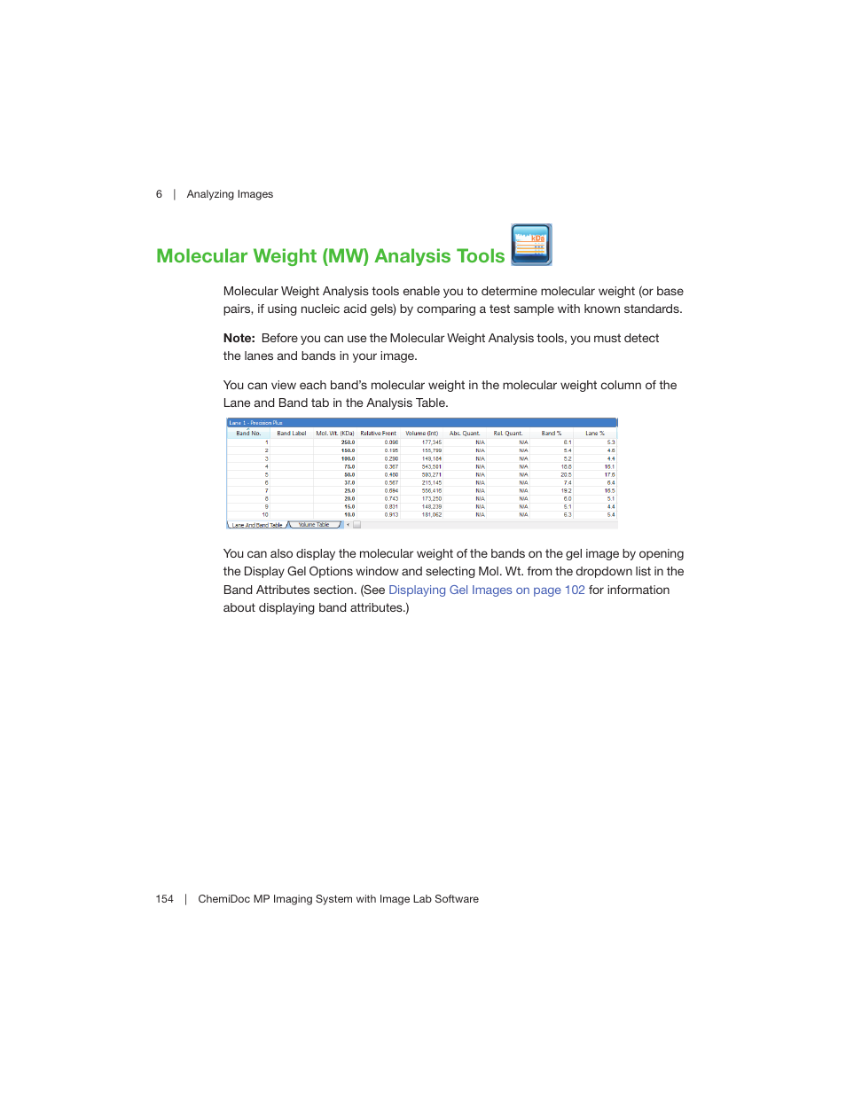 Molecular weight (mw) analysis tools | Bio-Rad Image Lab™ Software User Manual | Page 154 / 260