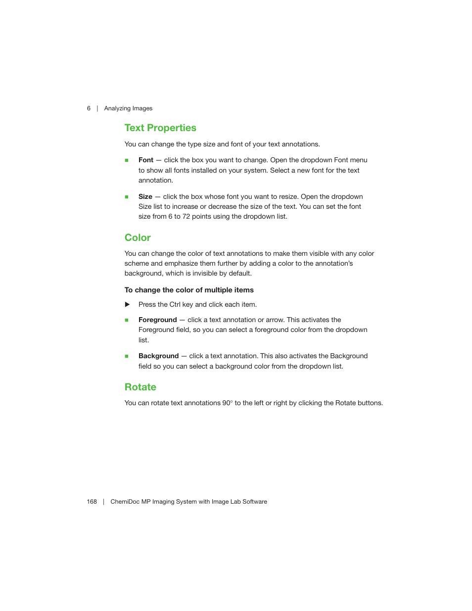 Text properties, Color, Rotate | Text properties color rotate | Bio-Rad Image Lab™ Software User Manual | Page 168 / 260