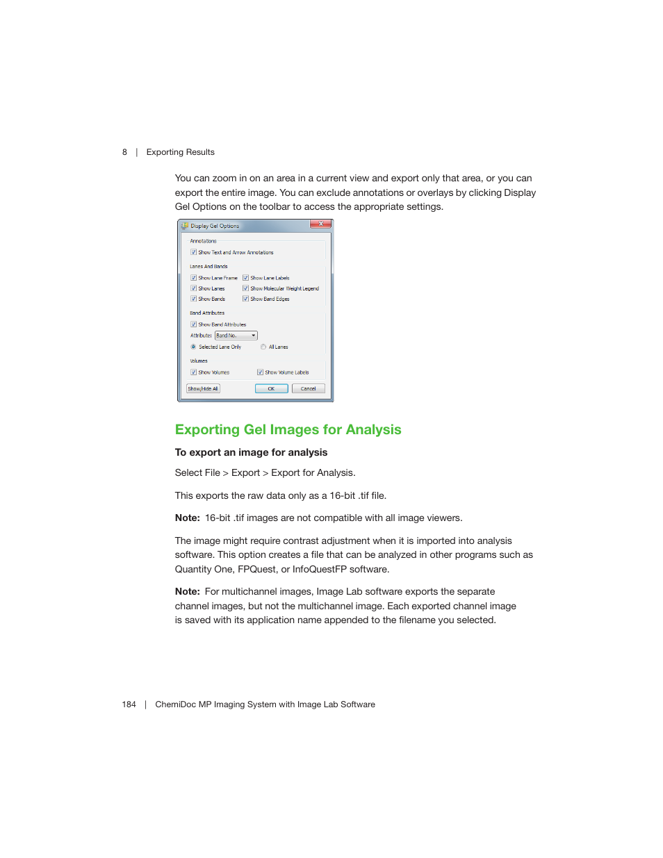 Exporting gel images for analysis | Bio-Rad Image Lab™ Software User Manual | Page 184 / 260