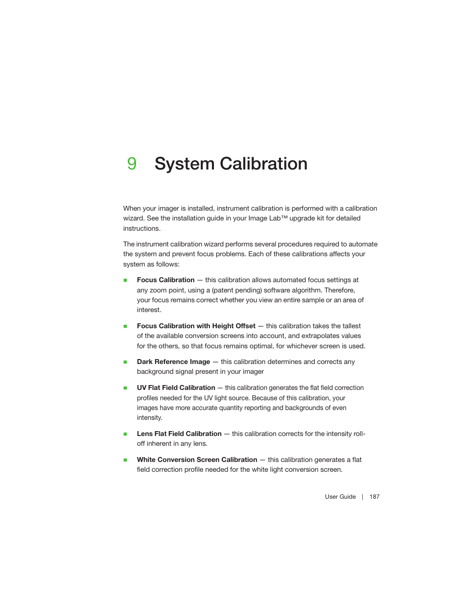9 system calibration, Chapter 9 system calibration, Chapter 9, system calibration | 9system calibration | Bio-Rad Image Lab™ Software User Manual | Page 187 / 260