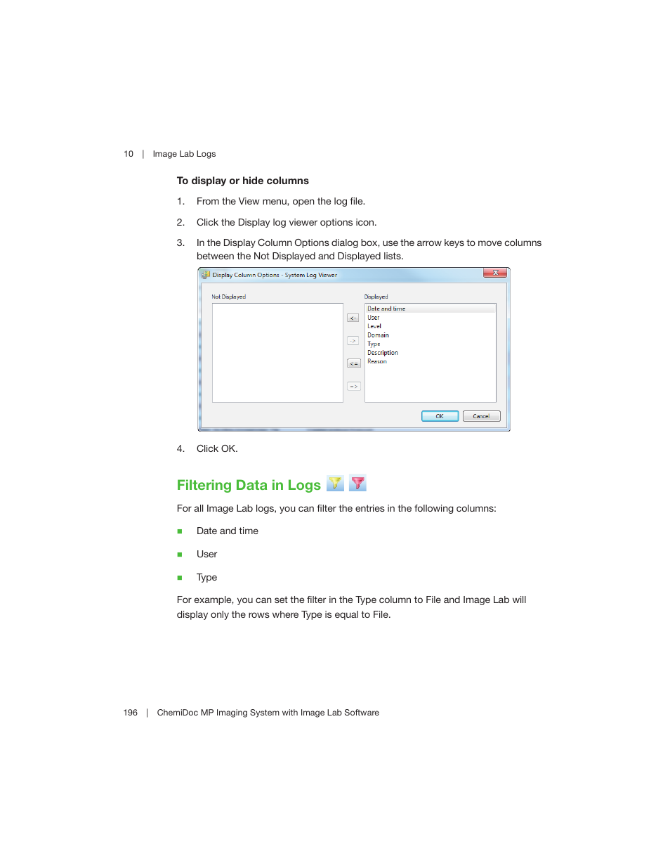 Filtering data in logs | Bio-Rad Image Lab™ Software User Manual | Page 196 / 260