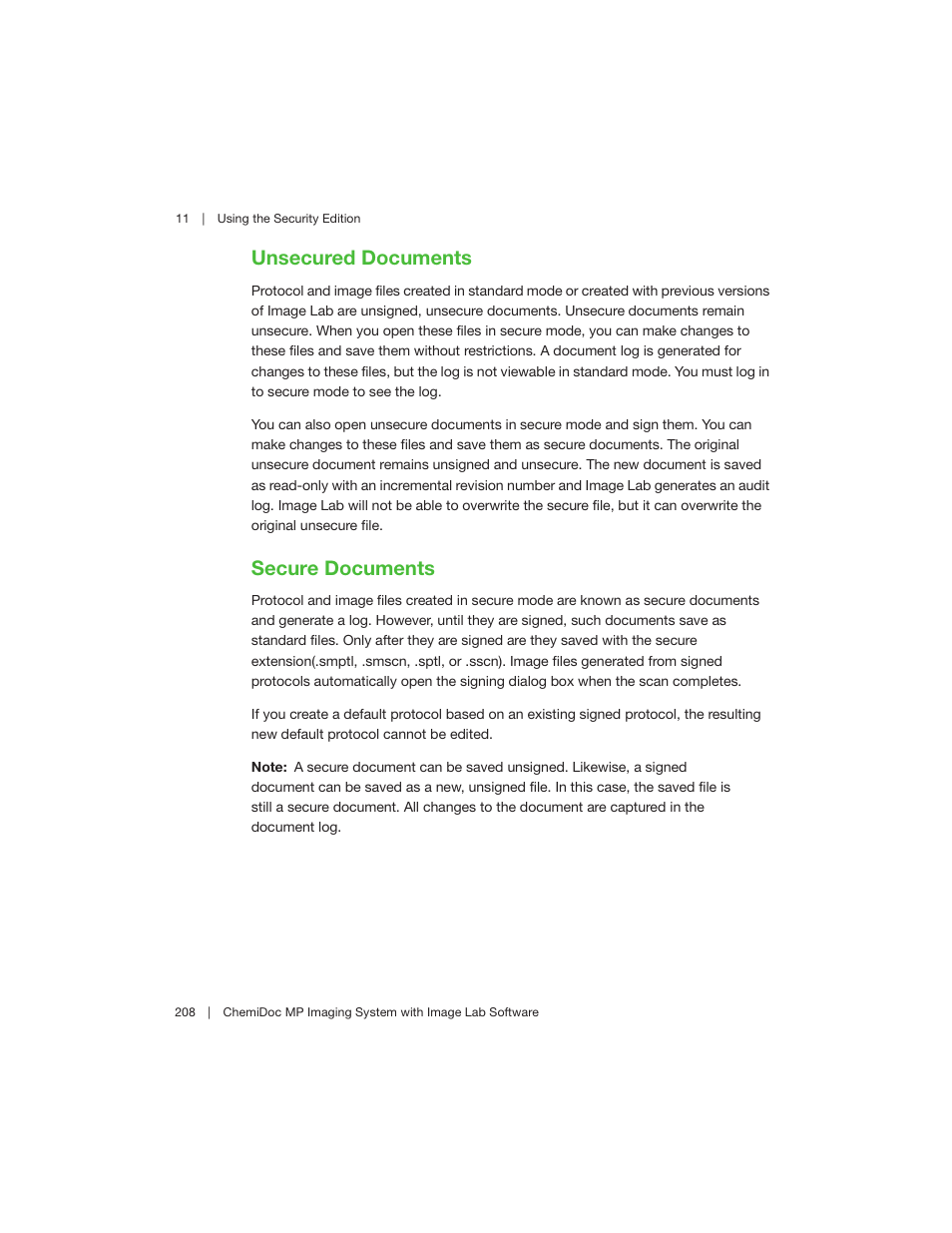 Unsecured documents, Secure documents, Unsecured documents secure documents | Bio-Rad Image Lab™ Software User Manual | Page 208 / 260