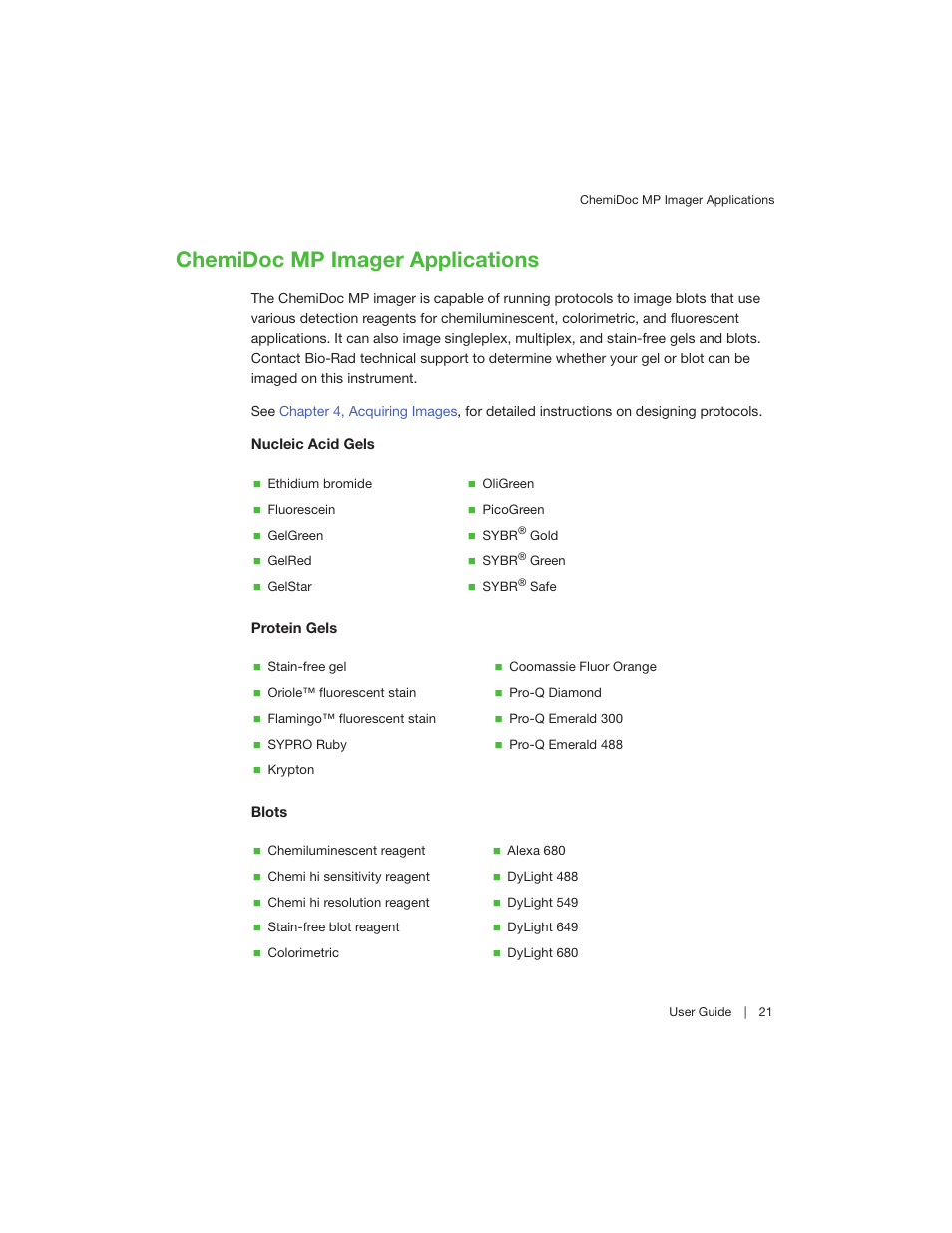 Chemidoc mp imager applications | Bio-Rad Image Lab™ Software User Manual | Page 21 / 260