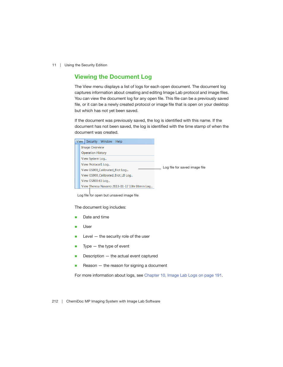 Viewing the document log | Bio-Rad Image Lab™ Software User Manual | Page 212 / 260
