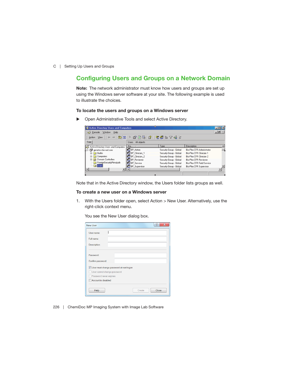 Configuring users and groups on a network domain | Bio-Rad Image Lab™ Software User Manual | Page 226 / 260