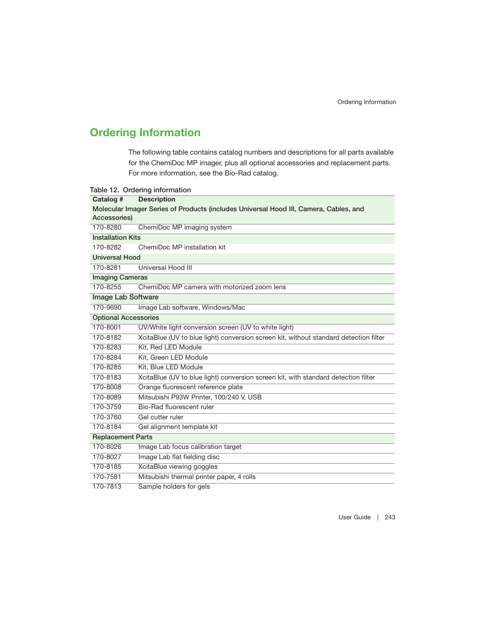 Ordering information, Ordering | Bio-Rad Image Lab™ Software User Manual | Page 243 / 260