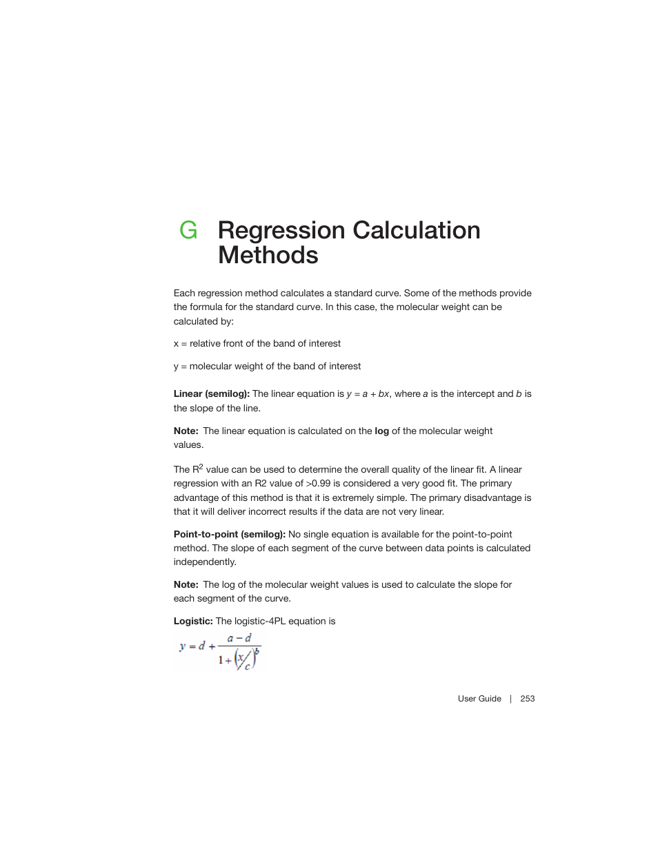 G regression calculation methods, Appendix g regression calculation methods, Appendix g, regression calculation methods | Gregression calculation methods | Bio-Rad Image Lab™ Software User Manual | Page 253 / 260