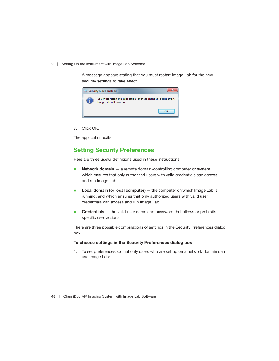 Setting security preferences | Bio-Rad Image Lab™ Software User Manual | Page 48 / 260