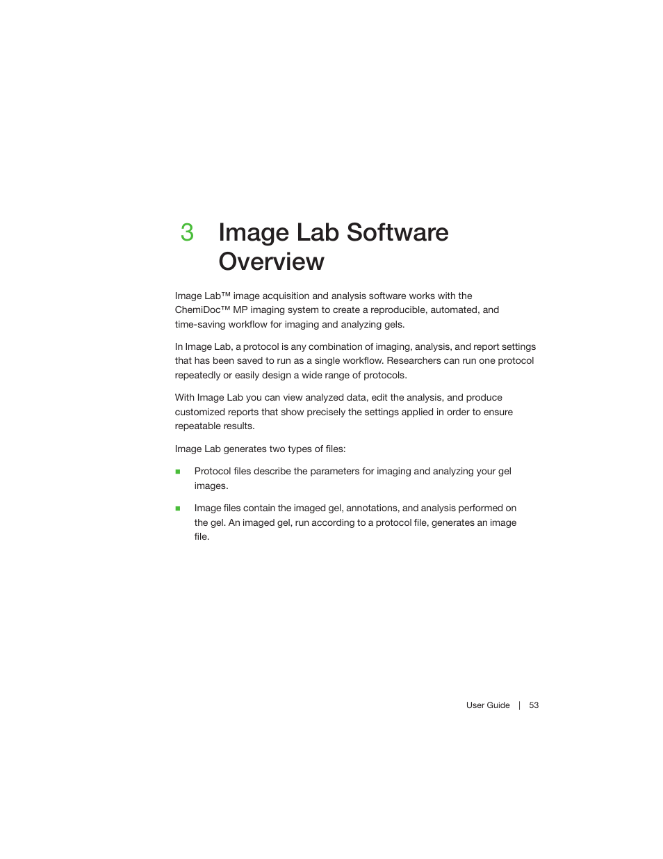 3 image lab software overview, Chapter 3 image lab software overview, 3image lab software overview | Bio-Rad Image Lab™ Software User Manual | Page 53 / 260