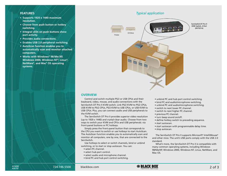 2 of 3, Typical application, Features | Overview | Black Box DT Pro II User Manual | Page 2 / 3