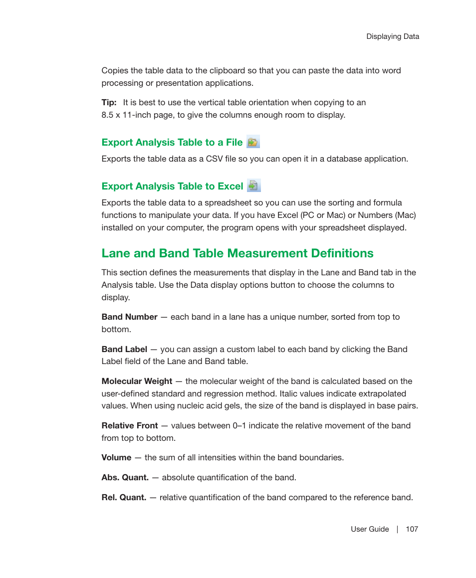 Lane and band table measurement definitions, For a | Bio-Rad Image Lab™ Software User Manual | Page 107 / 236