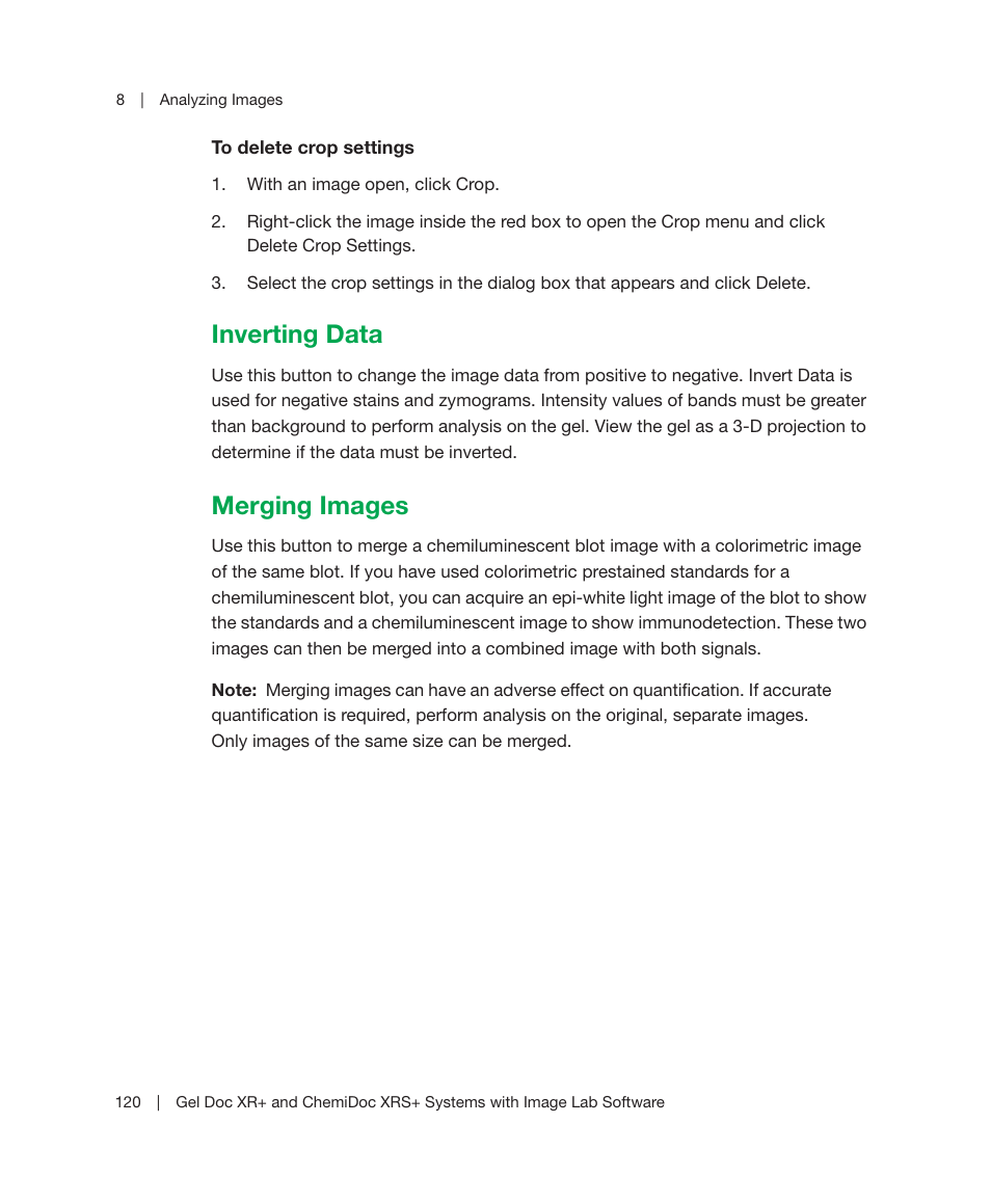 Inverting data, Merging images, Inverting data merging images | Bio-Rad Image Lab™ Software User Manual | Page 120 / 236