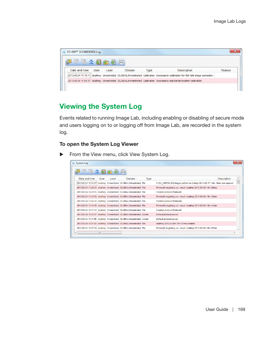 Viewing the system log | Bio-Rad Image Lab™ Software User Manual | Page 169 / 236