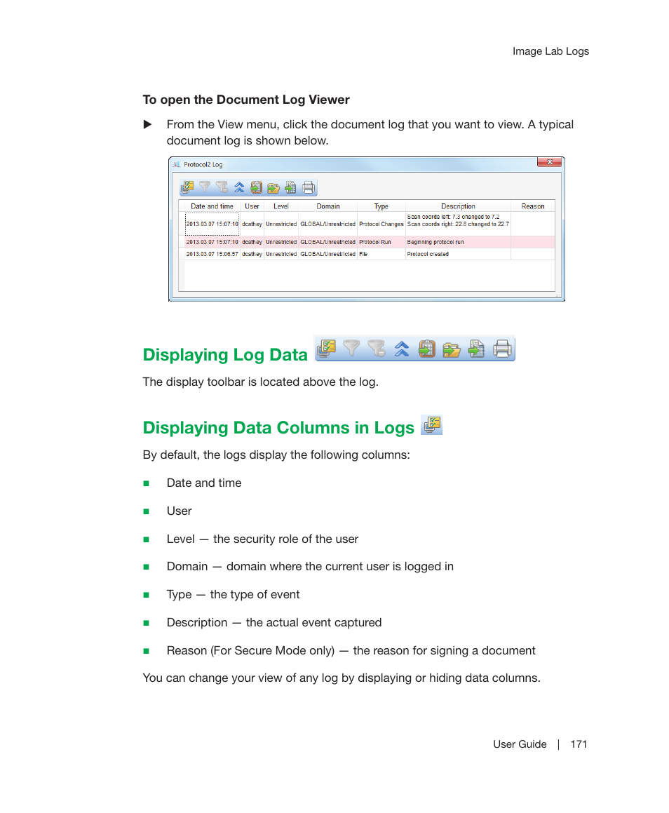Displaying log data, Displaying data columns in logs | Bio-Rad Image Lab™ Software User Manual | Page 171 / 236