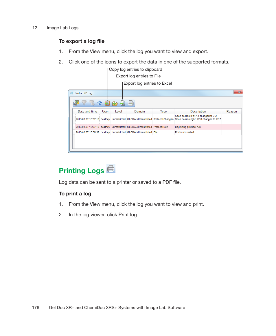 Printing logs | Bio-Rad Image Lab™ Software User Manual | Page 176 / 236