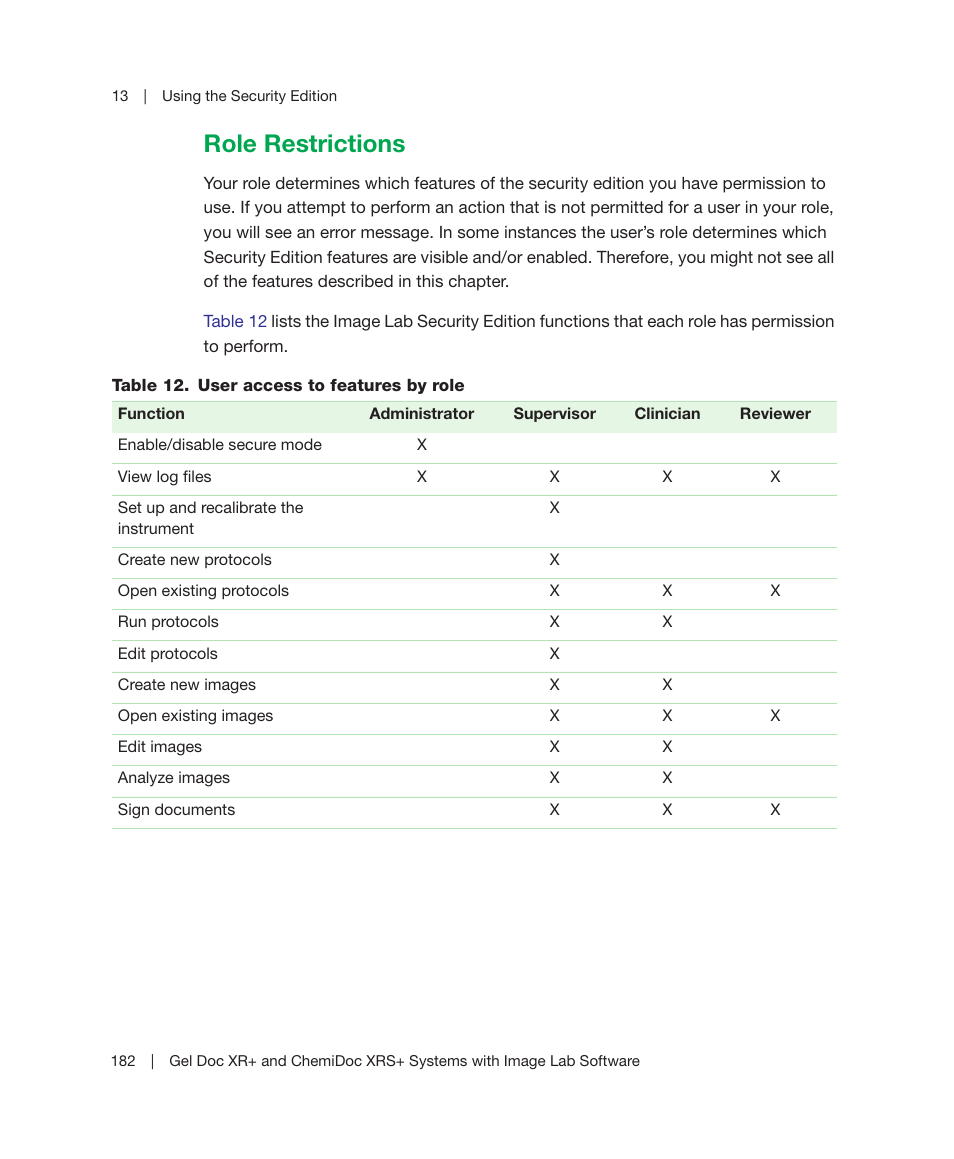 Role restrictions | Bio-Rad Image Lab™ Software User Manual | Page 182 / 236