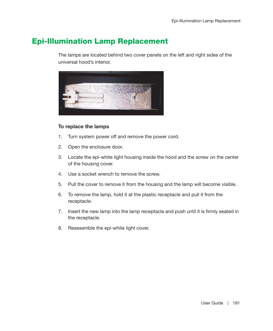Epi-illumination lamp replacement | Bio-Rad Image Lab™ Software User Manual | Page 191 / 236