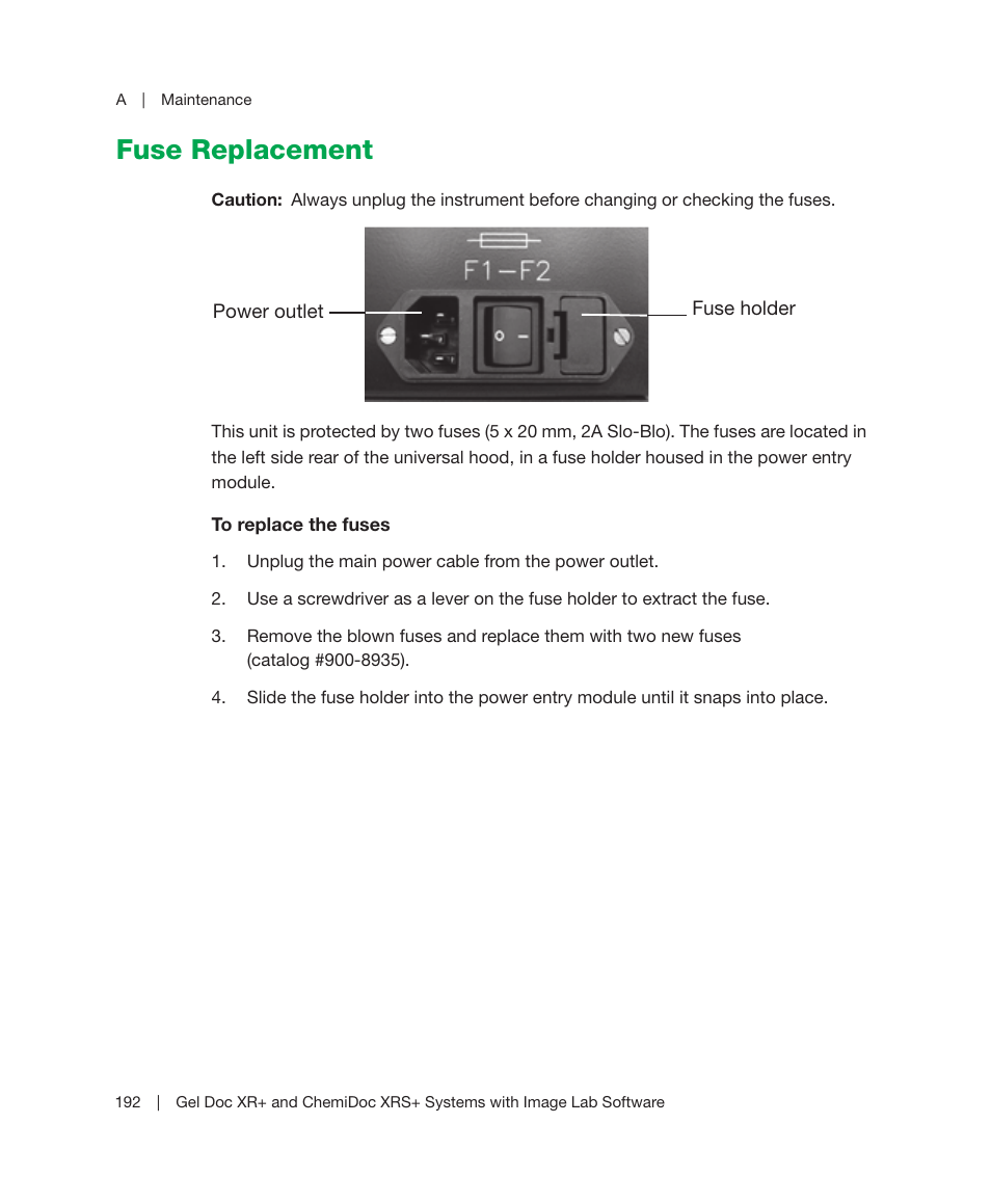 Fuse replacement | Bio-Rad Image Lab™ Software User Manual | Page 192 / 236