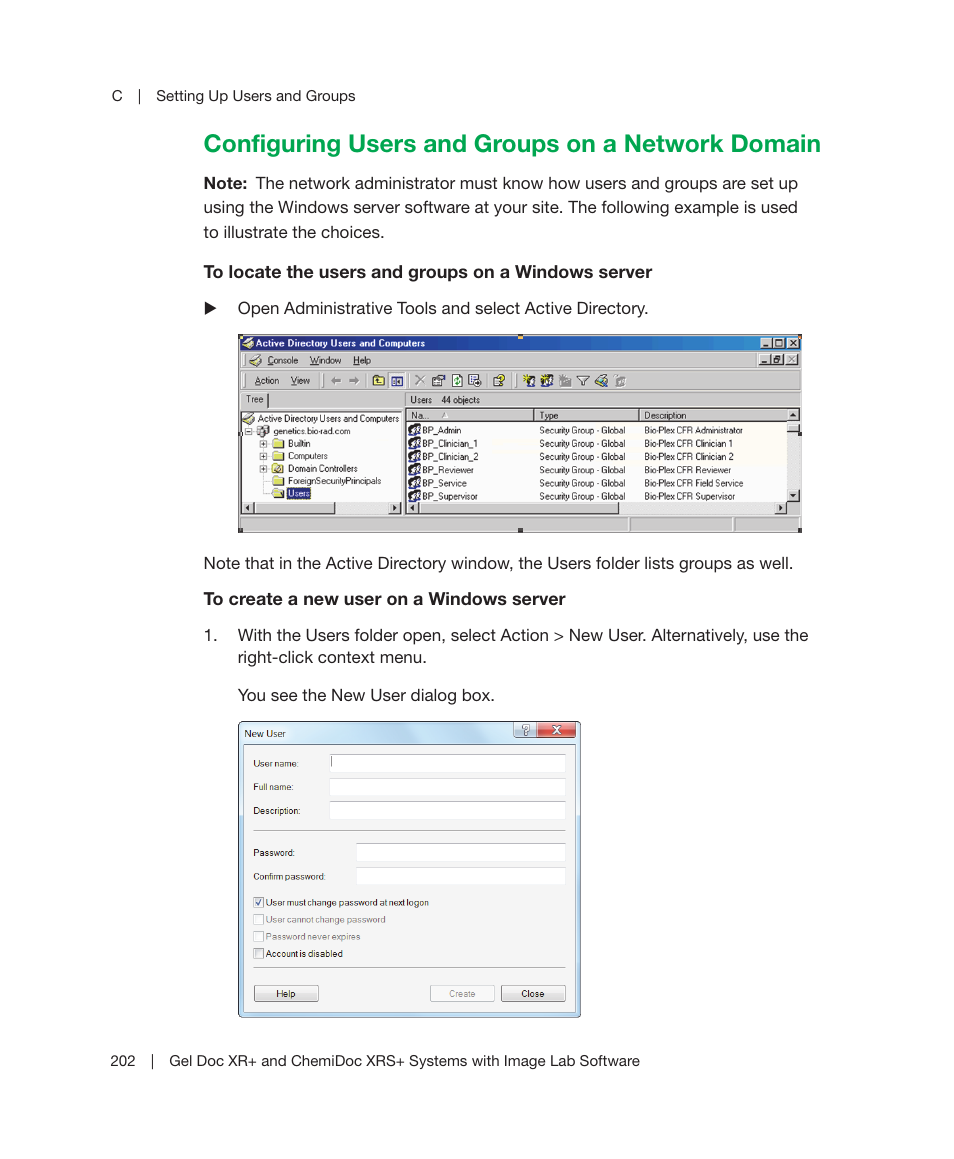 Configuring users and groups on a network domain | Bio-Rad Image Lab™ Software User Manual | Page 202 / 236