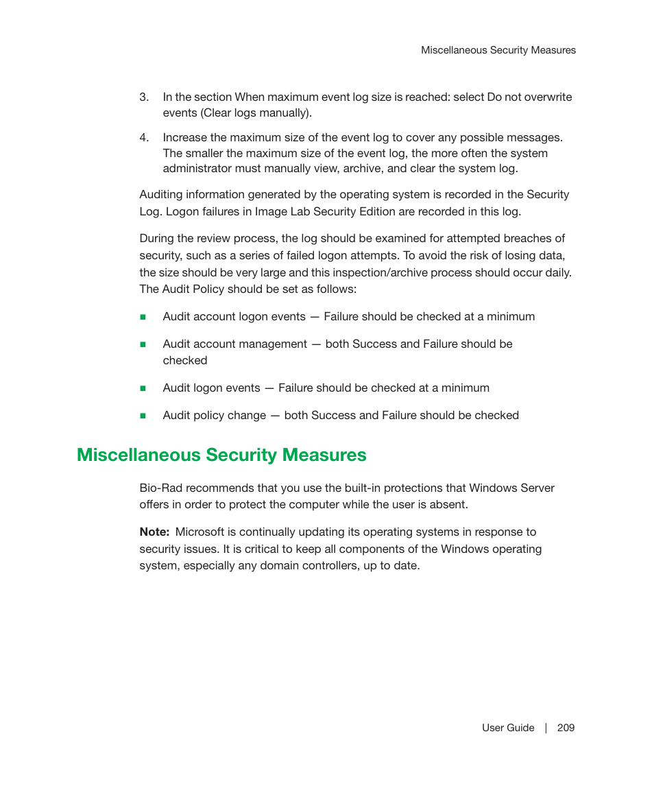 Miscellaneous security measures | Bio-Rad Image Lab™ Software User Manual | Page 209 / 236