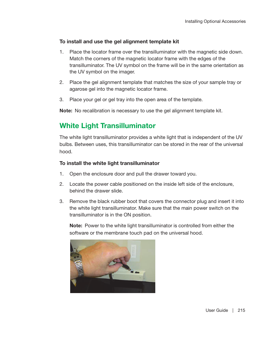 White light transilluminator | Bio-Rad Image Lab™ Software User Manual | Page 215 / 236