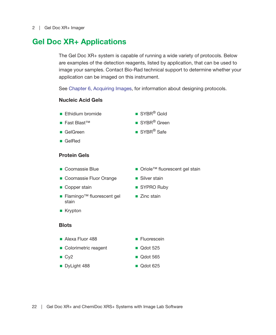 Gel doc xr+ applications | Bio-Rad Image Lab™ Software User Manual | Page 22 / 236