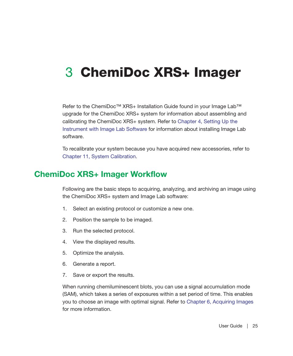 3 chemidoc xrs+ imager, Chemidoc xrs+ imager workflow, Chapter 3 | Chemidoc xrs+ imager, 3chemidoc xrs+ imager | Bio-Rad Image Lab™ Software User Manual | Page 25 / 236