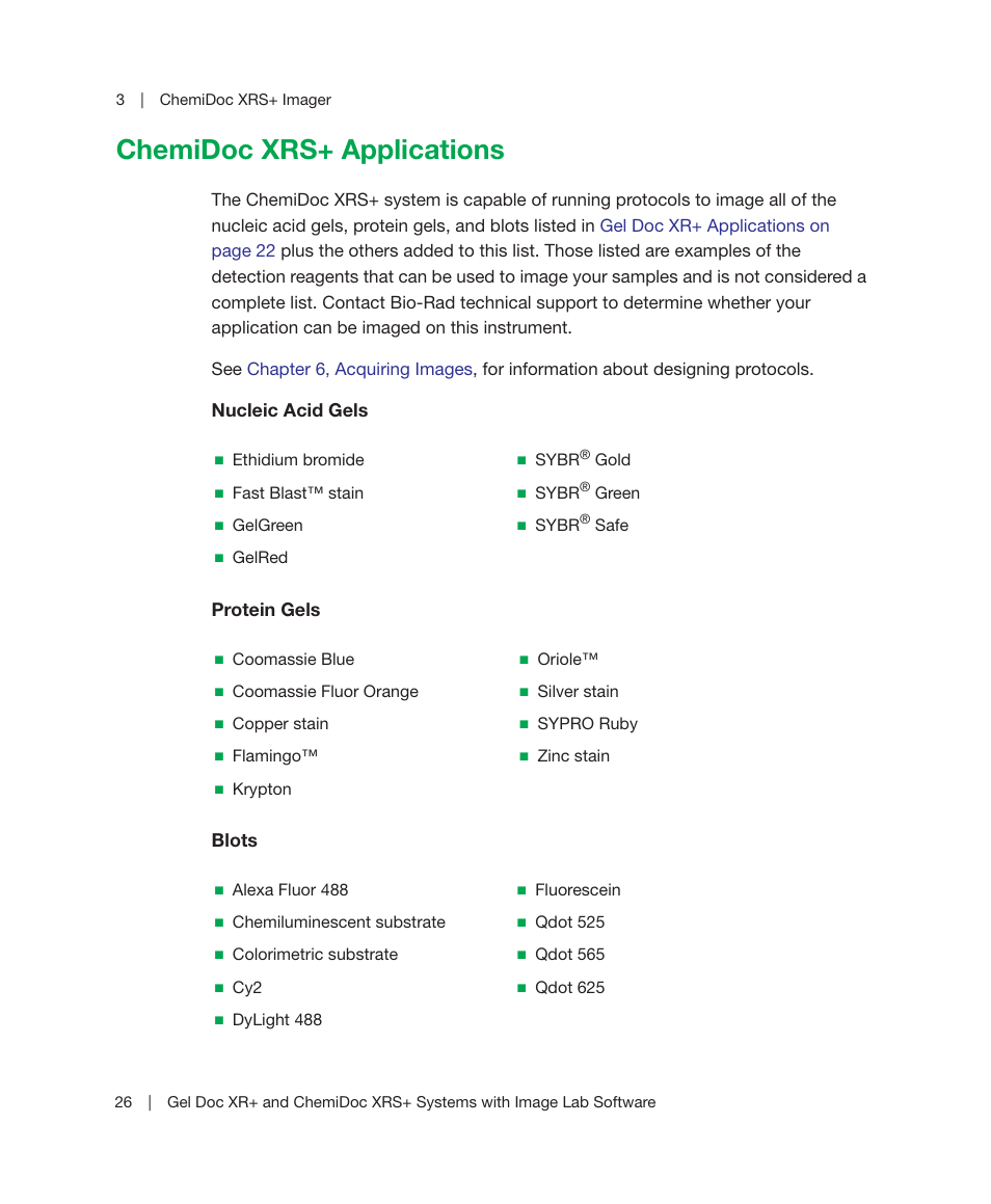 Chemidoc xrs+ applications | Bio-Rad Image Lab™ Software User Manual | Page 26 / 236