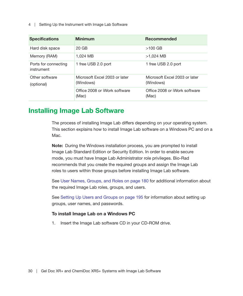 Installing image lab software | Bio-Rad Image Lab™ Software User Manual | Page 30 / 236