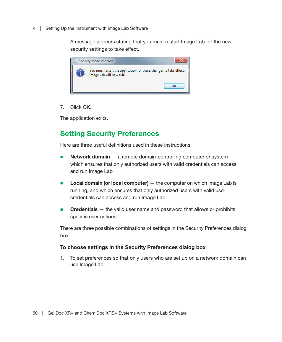 Setting security preferences | Bio-Rad Image Lab™ Software User Manual | Page 50 / 236