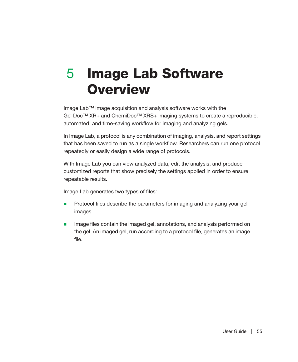 5 image lab software overview, Chapter 5, Image lab software overview | 5image lab software overview | Bio-Rad Image Lab™ Software User Manual | Page 55 / 236