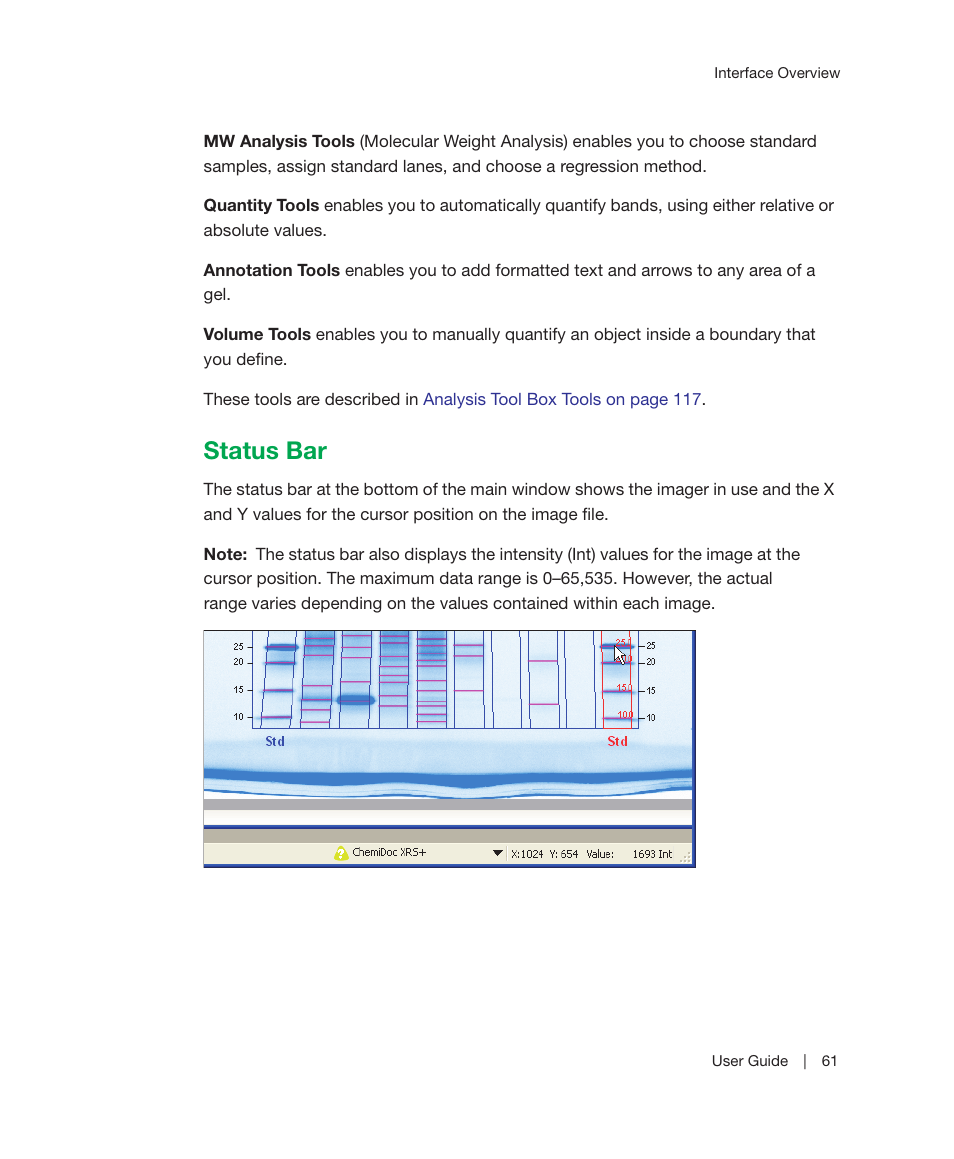 Status bar | Bio-Rad Image Lab™ Software User Manual | Page 61 / 236