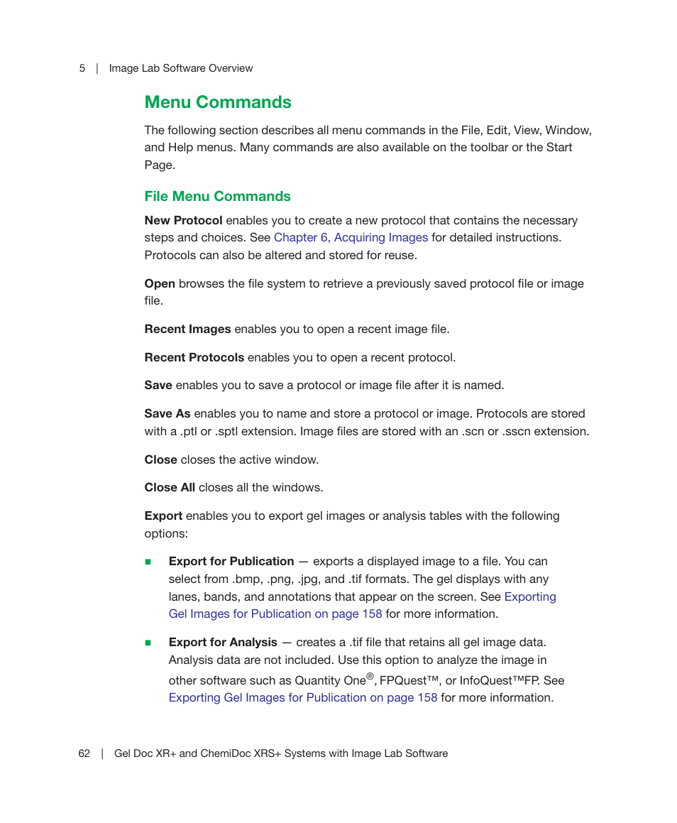 Menu commands | Bio-Rad Image Lab™ Software User Manual | Page 62 / 236