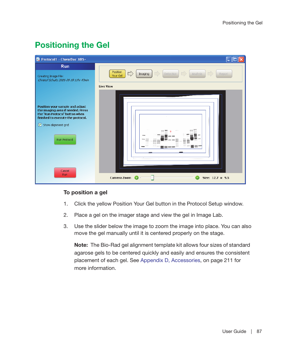 Positioning the gel | Bio-Rad Image Lab™ Software User Manual | Page 87 / 236