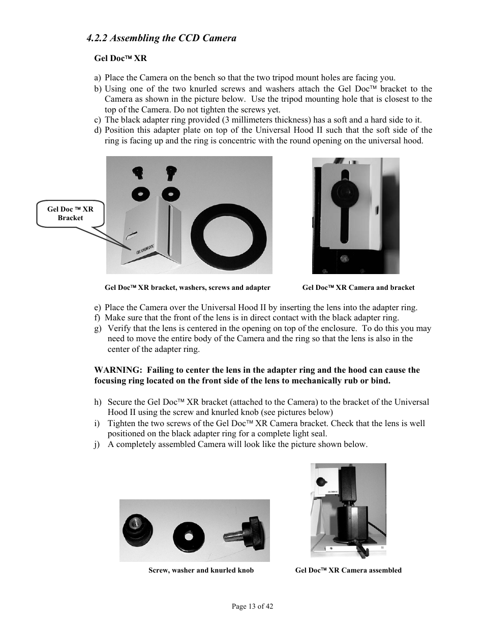 2 assembling the ccd camera | Bio-Rad Gel Doc™ XR+ System User Manual | Page 13 / 42