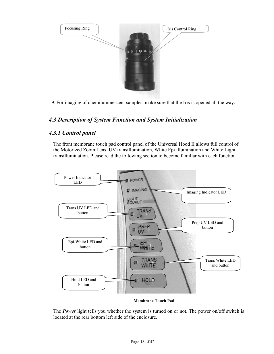 1 control panel | Bio-Rad Gel Doc™ XR+ System User Manual | Page 18 / 42