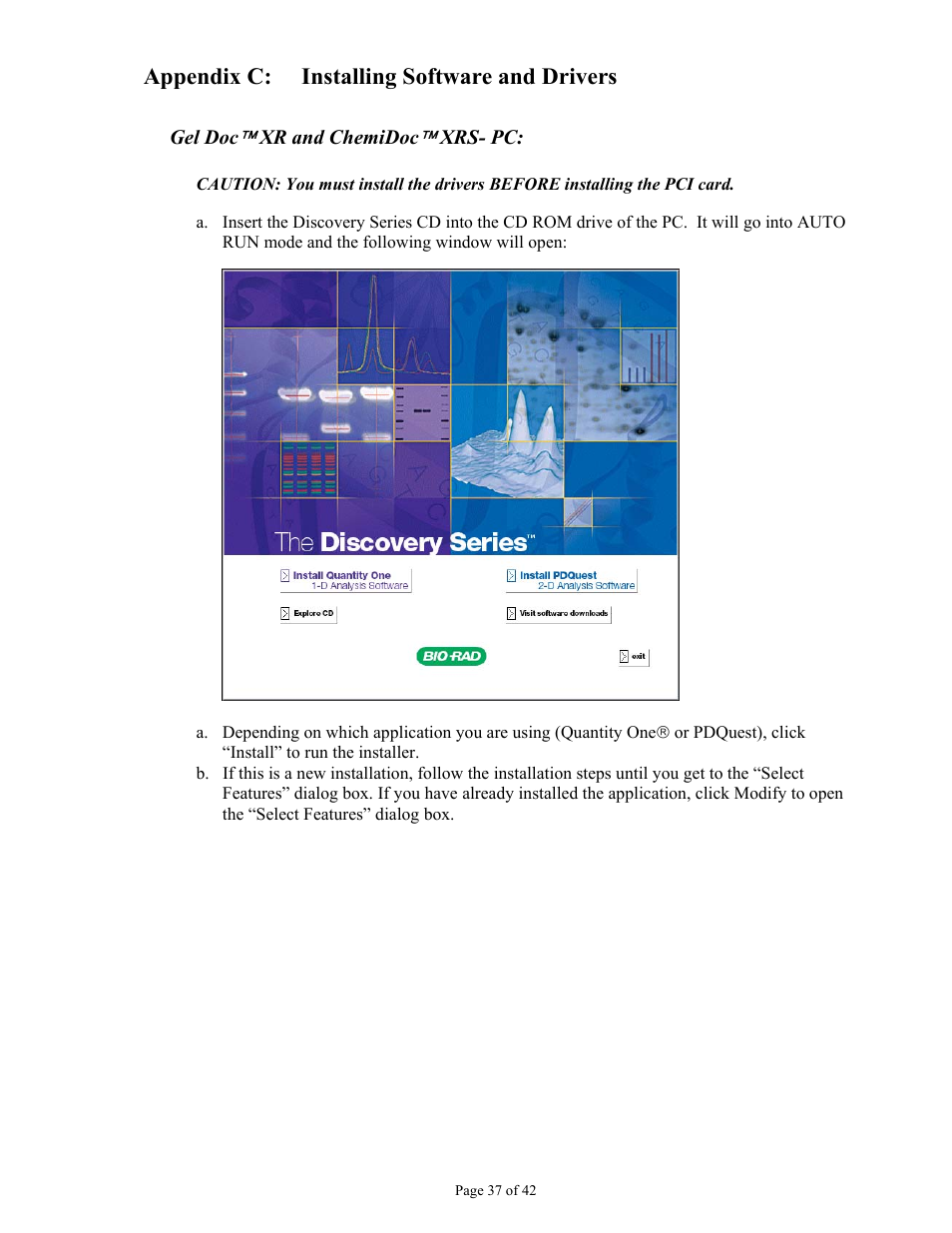 Appendix c: installing software and drivers | Bio-Rad Gel Doc™ XR+ System User Manual | Page 37 / 42