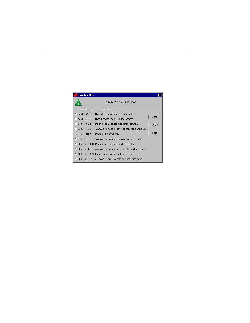 E.4 step iii. select resolution | Bio-Rad Quantity One 1-D Analysis Software User Manual | Page 313 / 444