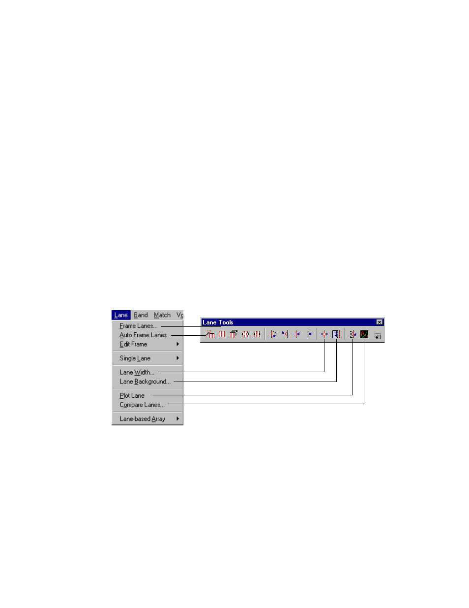 4 . lanes, 1 defining lanes, Lanes -1 | Defining lanes -1, Lanes | Bio-Rad Quantity One 1-D Analysis Software User Manual | Page 98 / 444