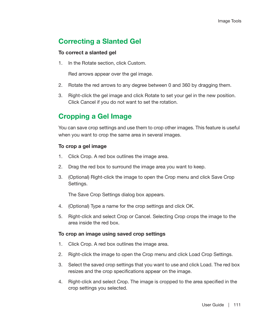Correcting a slanted gel, Cropping a gel image, Correcting a slanted gel cropping a gel image | Bio-Rad Image Lab™ Software User Manual | Page 111 / 212