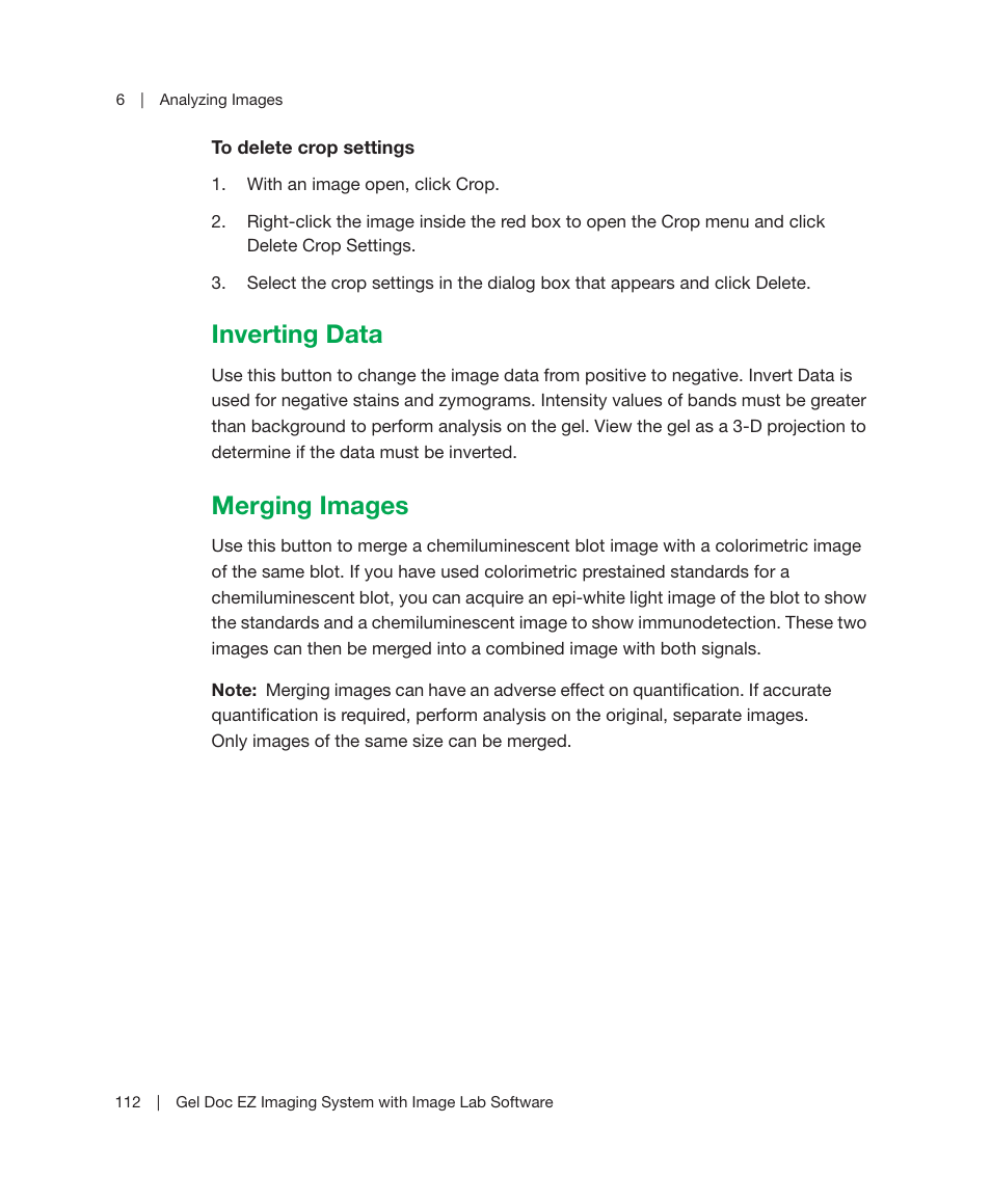 Inverting data, Merging images, Inverting data merging images | Bio-Rad Image Lab™ Software User Manual | Page 112 / 212
