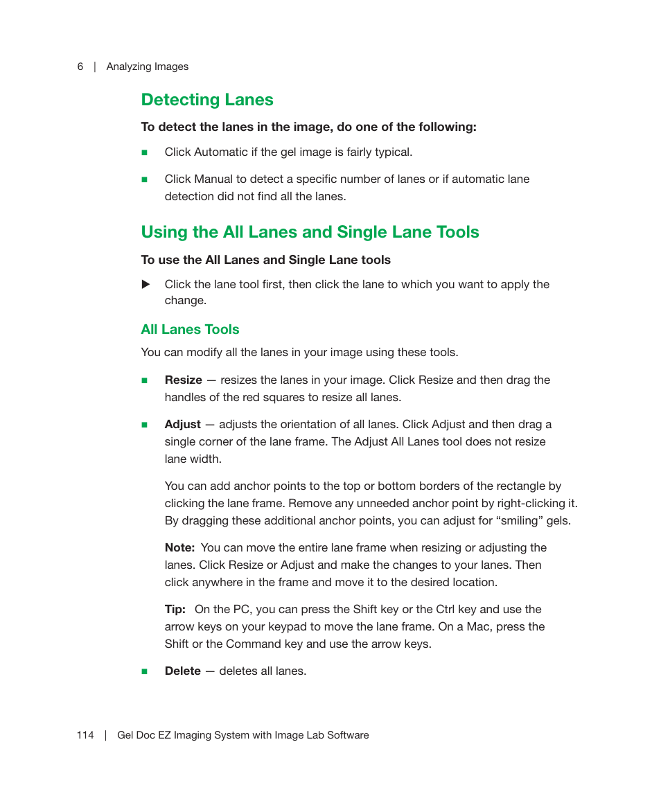 Detecting lanes, Using the all lanes and single lane tools | Bio-Rad Image Lab™ Software User Manual | Page 114 / 212