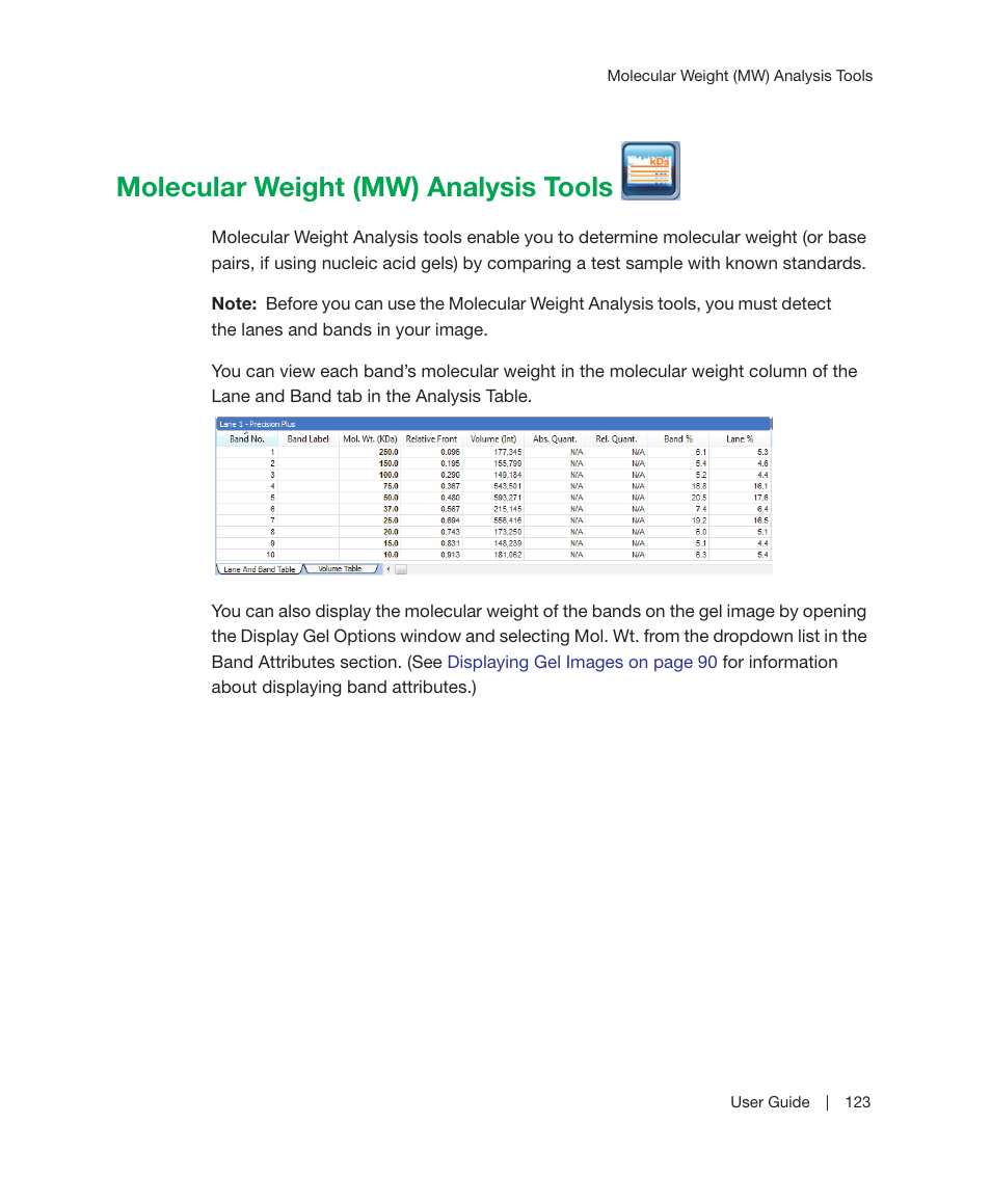 Molecular weight (mw) analysis tools, For mor | Bio-Rad Image Lab™ Software User Manual | Page 123 / 212