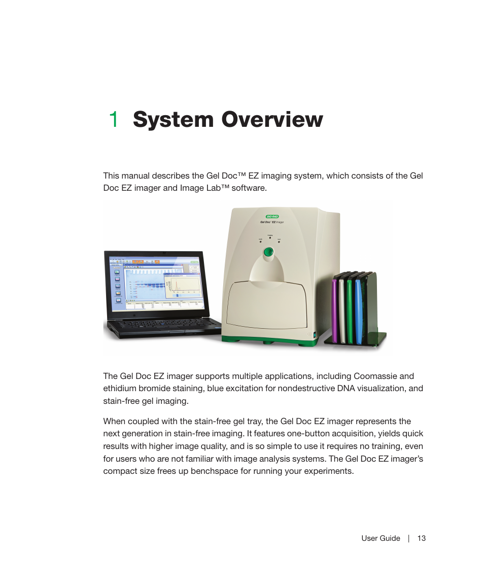 1 system overview, Chapter 1, System overview | 1system overview | Bio-Rad Image Lab™ Software User Manual | Page 13 / 212