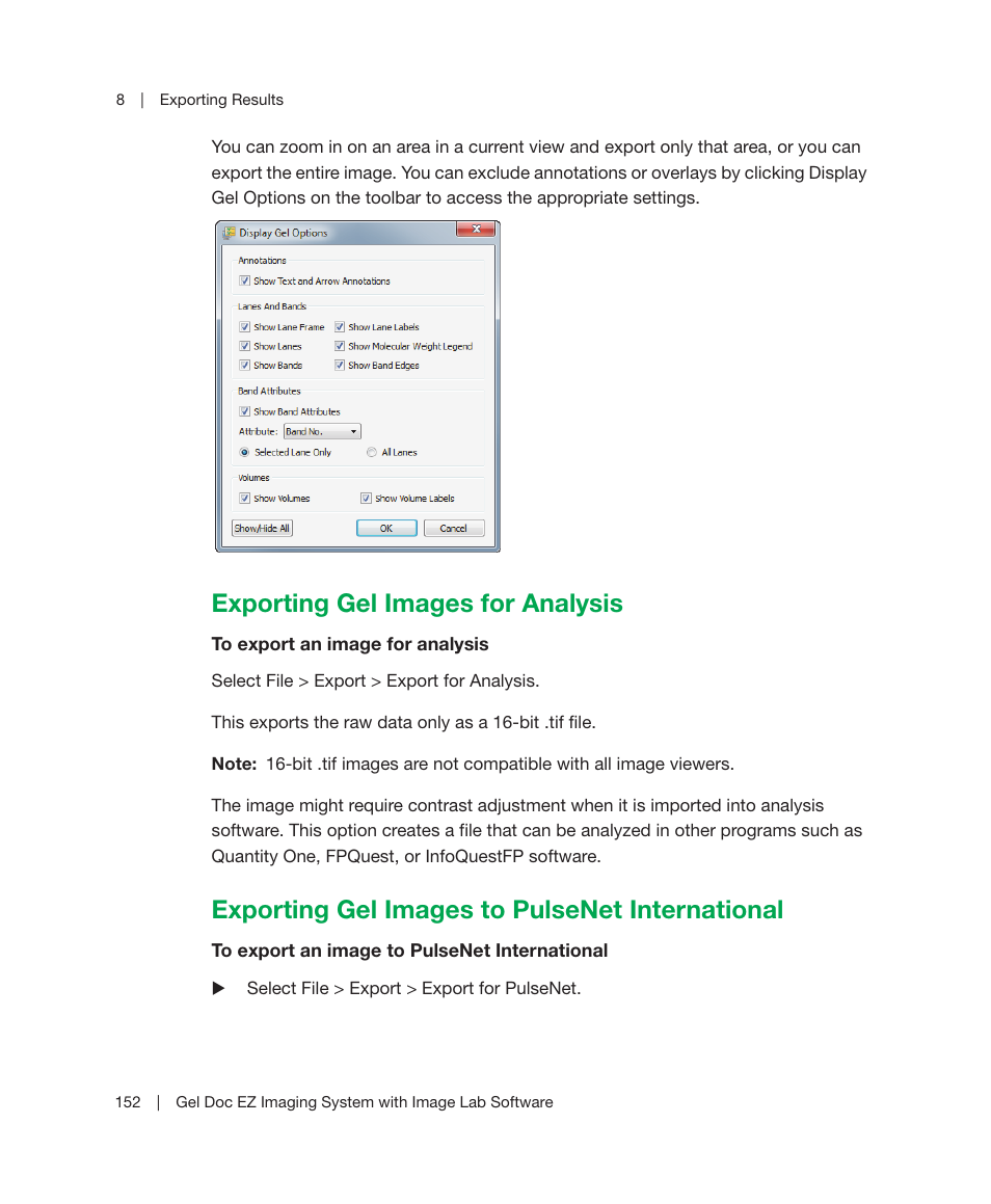 Exporting gel images for analysis, Exporting gel images to pulsenet international | Bio-Rad Image Lab™ Software User Manual | Page 152 / 212