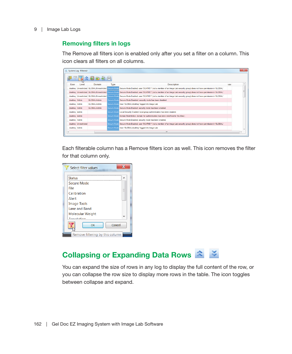 Collapsing or expanding data rows | Bio-Rad Image Lab™ Software User Manual | Page 162 / 212